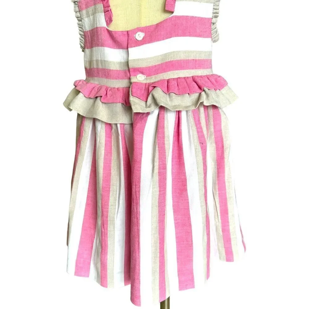MIRANDA TEXTIL | Pink | LINEN BLEND STRIPED DRESS